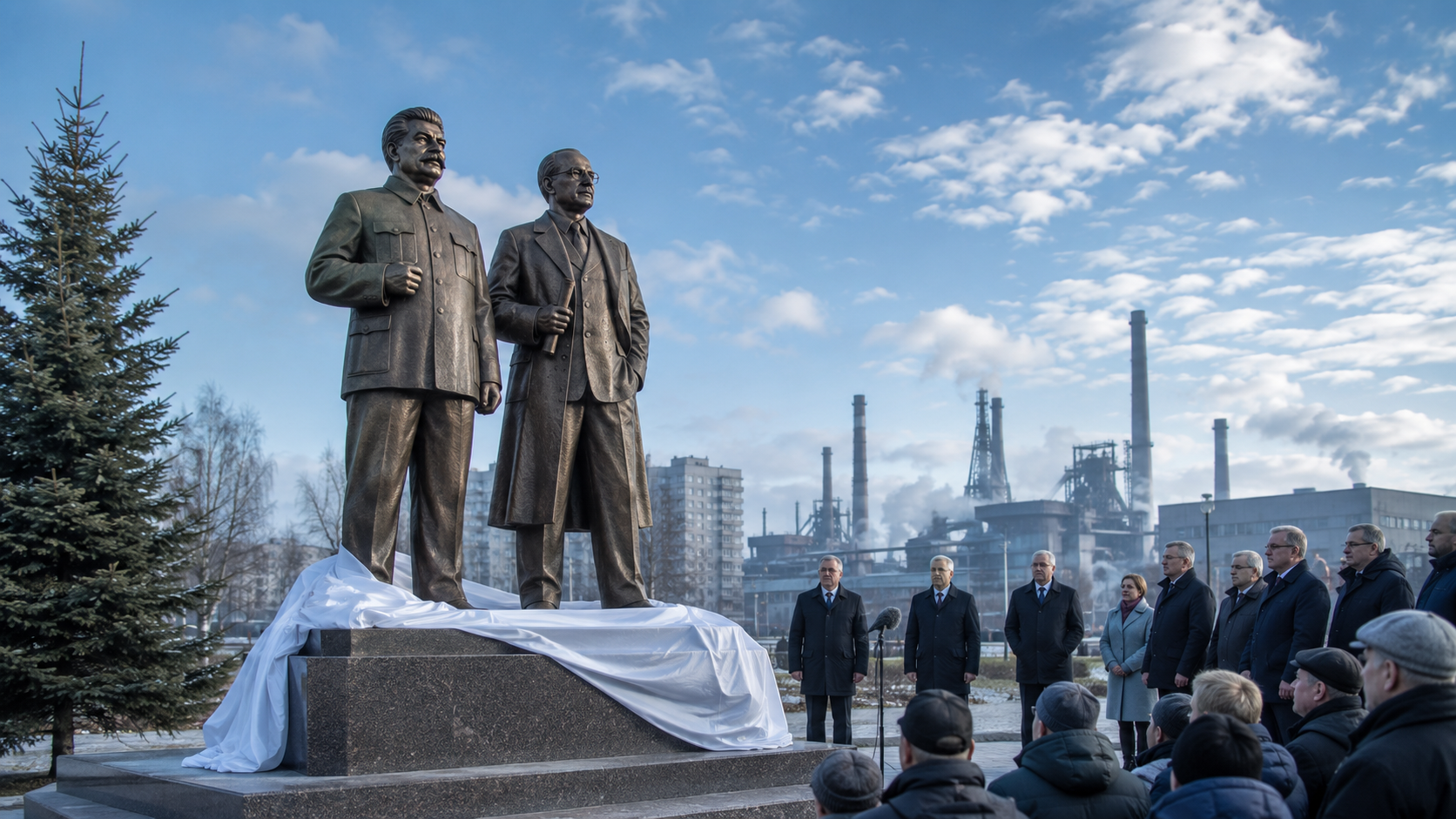 Monument to Stalin and Metallurgist Bardin Unveiled in Cherepovets