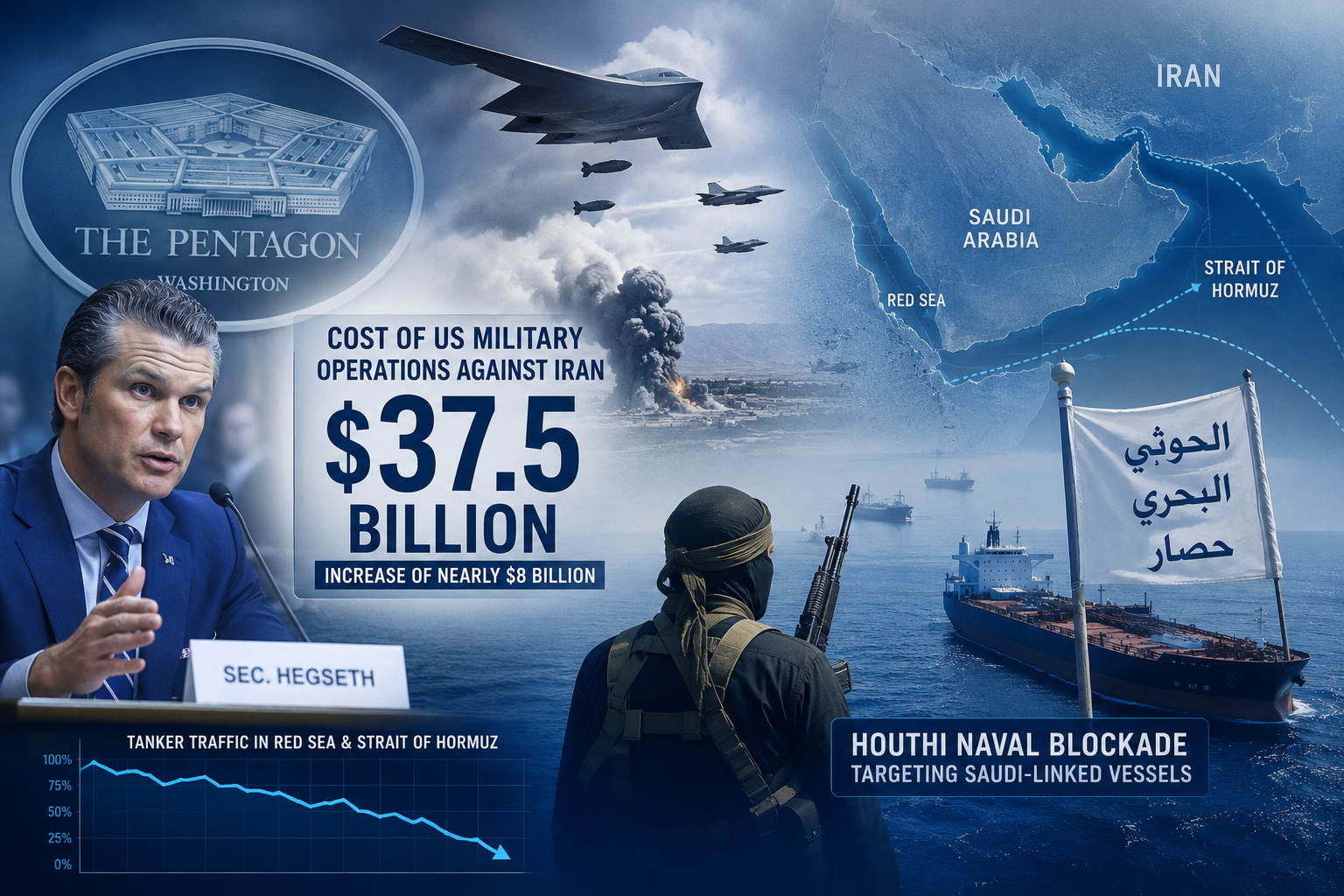 Pentagon Says US War in Iran Has Cost $37.5 Billion as Oil Shipping Faces Houthi Blockade Threat