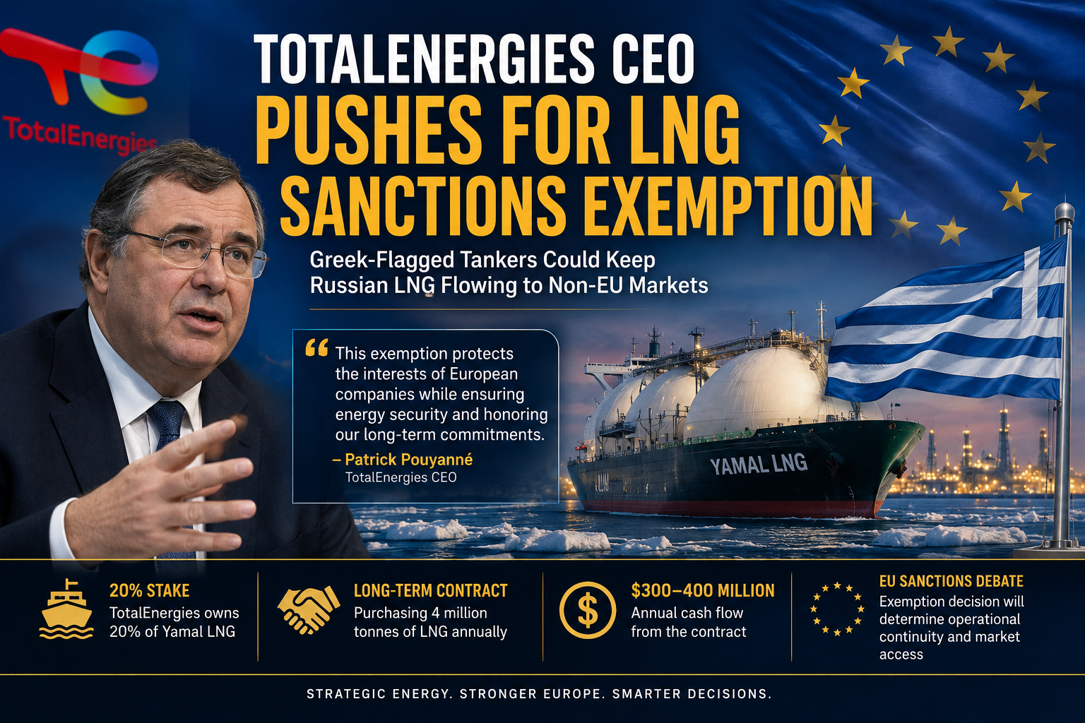 TotalEnergies CEO Pushes EU to Shield Companies in Russian LNG Sanctions