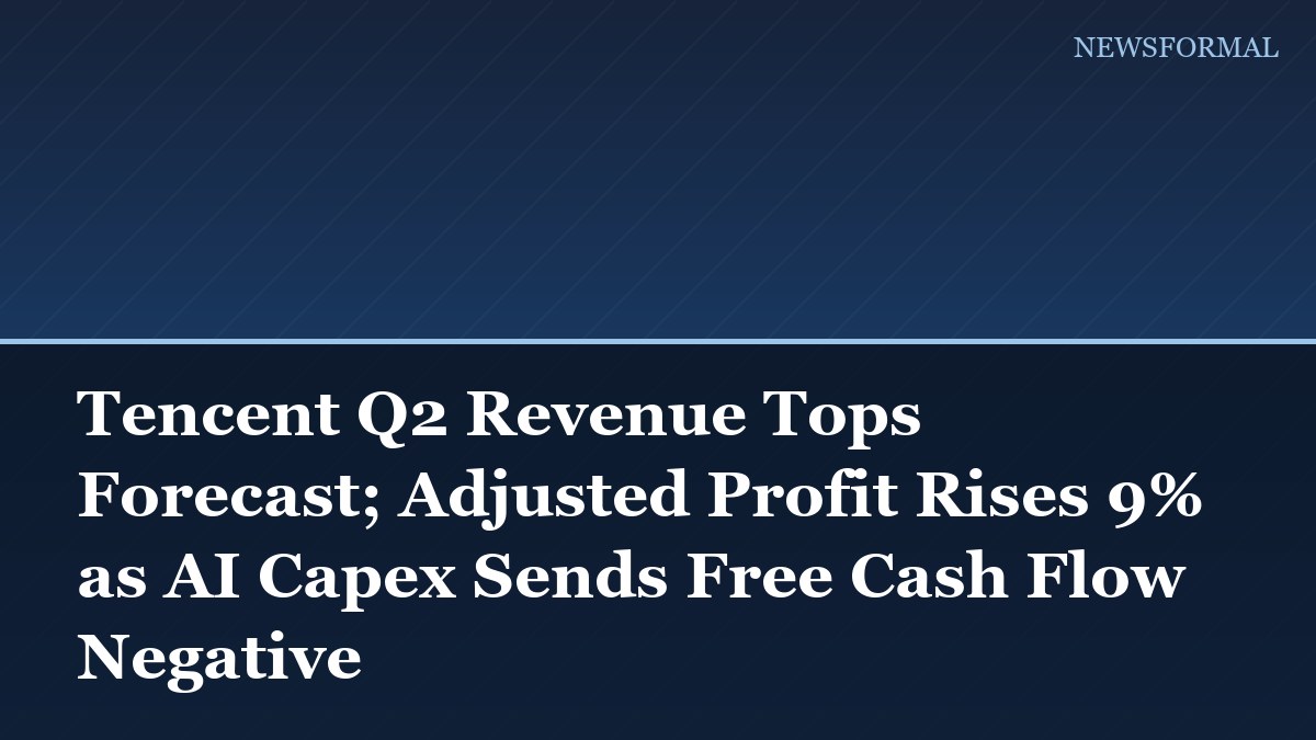 Tencent Q2 Revenue Tops Forecast; Adjusted Profit Rises 9% as AI Capex Sends Free Cash Flow Negative