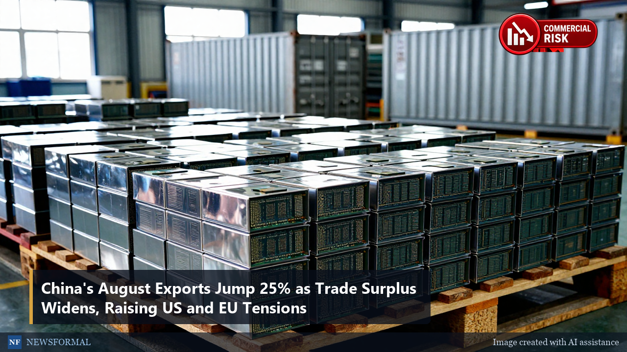 China's August Exports Jump 25% as Trade Surplus Widens, Raising US and EU Tensions