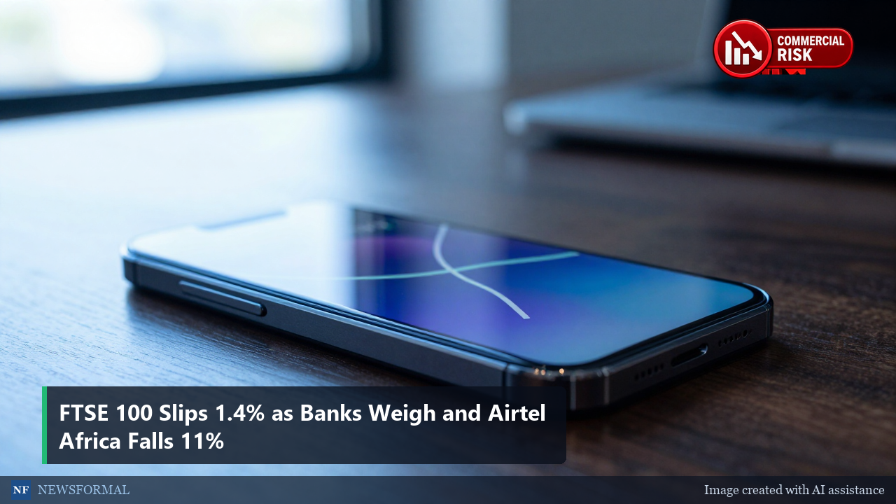 FTSE 100 Slips 1.4% as Banks Weigh and Airtel Africa Falls 11%