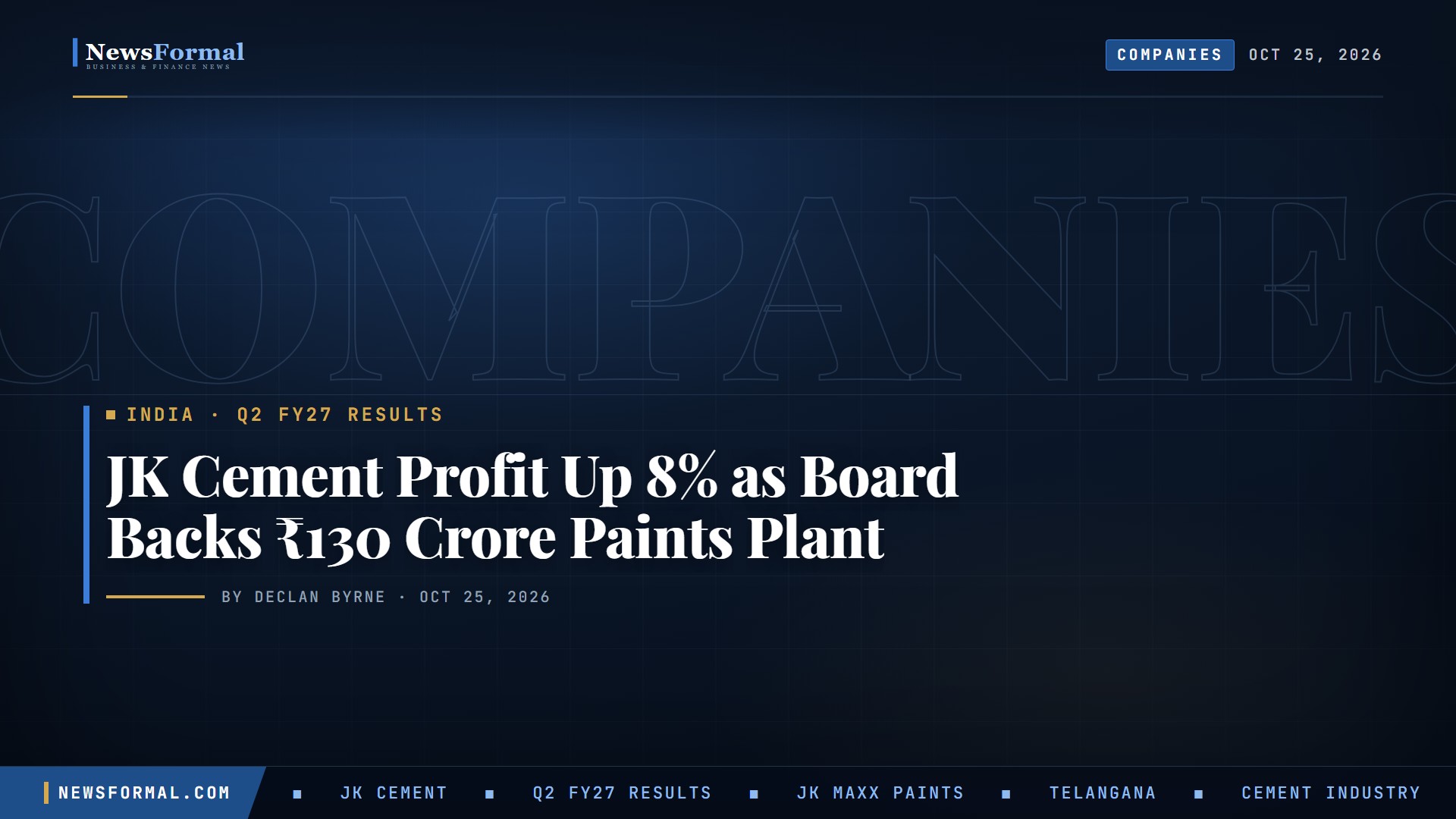 JK Cement Q2 Profit Up 8% to ₹173 Crore; Board Approves ₹130 Crore Paints Plant in Telangana