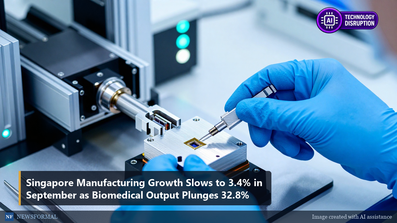 Singapore Manufacturing Growth Slows to 3.4% in September as Biomedical Output Plunges 32.8%